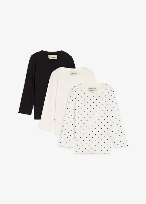 Lot de 3 T-shirts manches longues 100% coton, bonprix