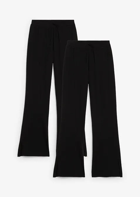 Ausgestellte Jersey-Hose aus elastischem Bio-Baumwoll-Mix (2er Pack), bonprix