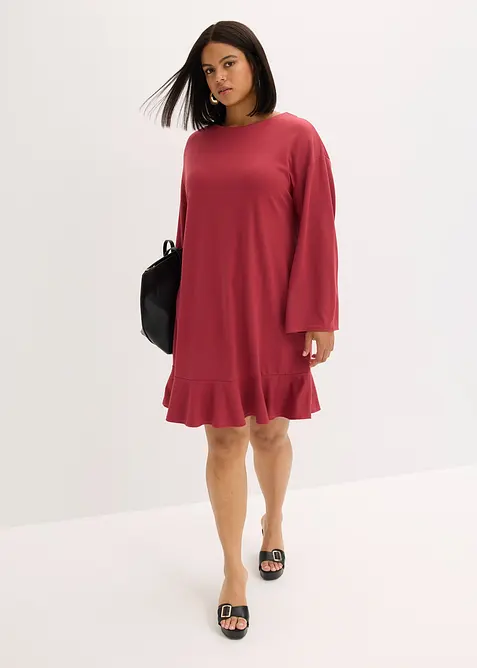 Kurzes Kleid mit Volant aus Punto di Roma, bonprix