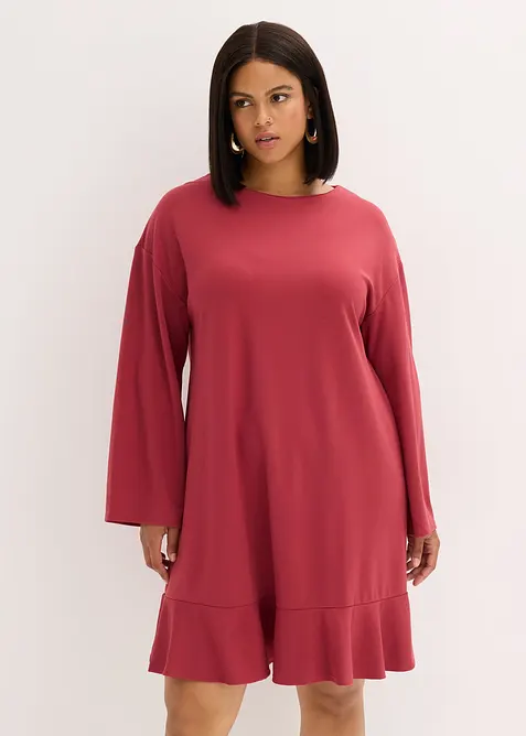 Kurzes Kleid mit Volant aus Punto di Roma, bonprix