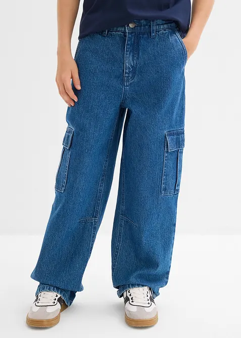 Jean cargo droit et loose, taille réglable, bonprix