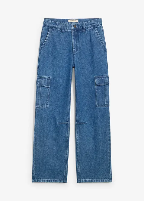 Jean cargo droit et loose, taille réglable, bonprix