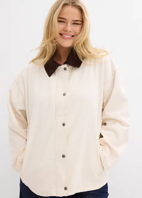 leichte Twill-Jacke mit Cordkragen, bonprix