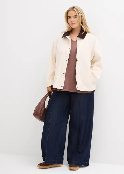 leichte Twill-Jacke mit Cordkragen, bonprix