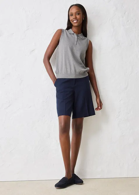 Feinstricktop mit Seidenanteil und Polokragen, bonprix