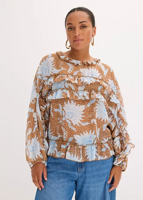 Blouse en mousseline &agrave; volants, bonprix
