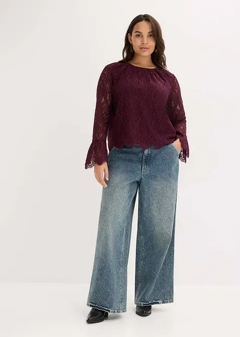 Blouse en dentelle avec volants, bonprix