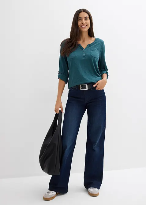 Baumwoll-Henleyshirt mit Knopfleiste, bonprix