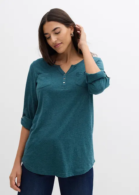 Baumwoll-Henleyshirt mit Knopfleiste, bonprix