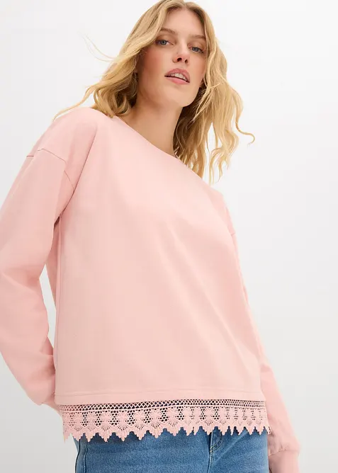 Sweatshirt mit Spitzenbesatz, bonprix