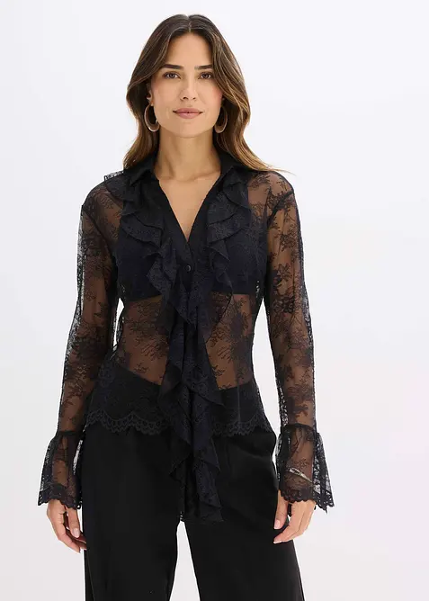 Transparente Bluse mit Spitze, bonprix