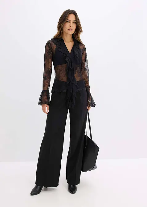 Transparente Bluse mit Spitze, bonprix