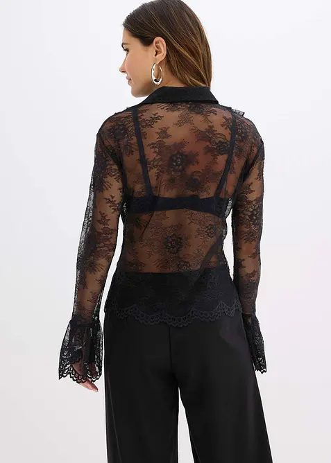 Transparente Bluse mit Spitze, bonprix