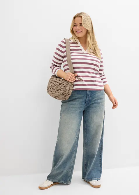 Langarm-Poloshirt aus Rippe, bonprix