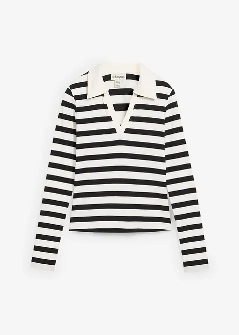 Langarm-Poloshirt aus Rippe, bonprix