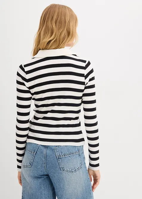 Langarm-Poloshirt aus Rippe, bonprix