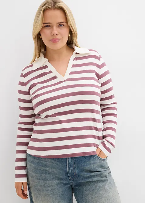Langarm-Poloshirt aus Rippe, bonprix