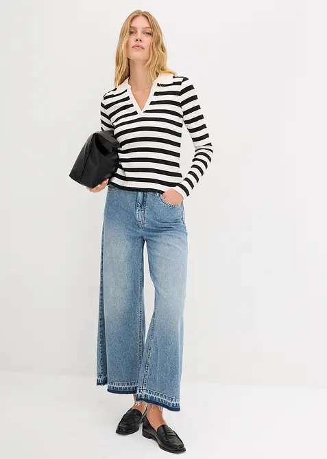 Langarm-Poloshirt aus Rippe, bonprix