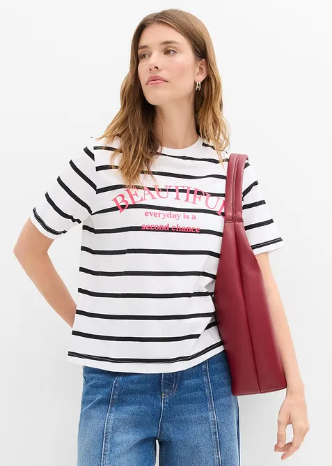 Gestreiftes T-Shirt aus reiner Baumwolle, bonprix