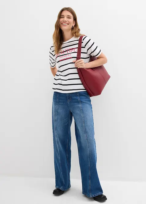 Gestreiftes T-Shirt aus reiner Baumwolle, bonprix