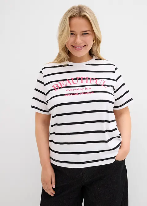 Gestreiftes T-Shirt aus reiner Baumwolle, bonprix