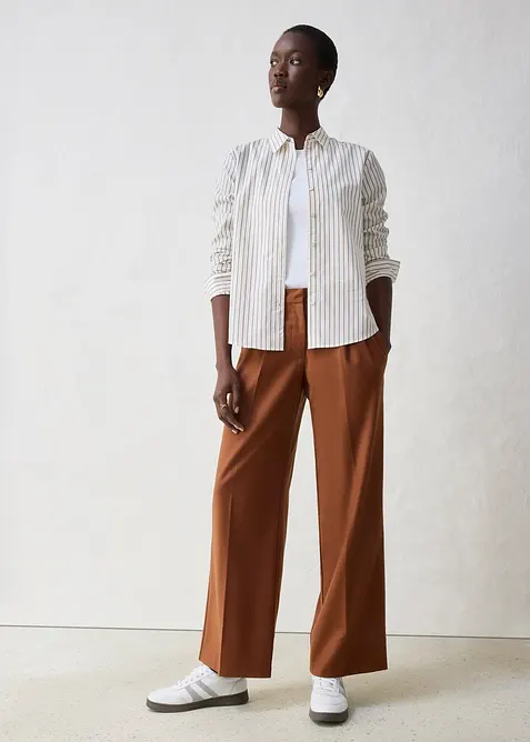 Pantalon &agrave; pinces en laine, bonprix