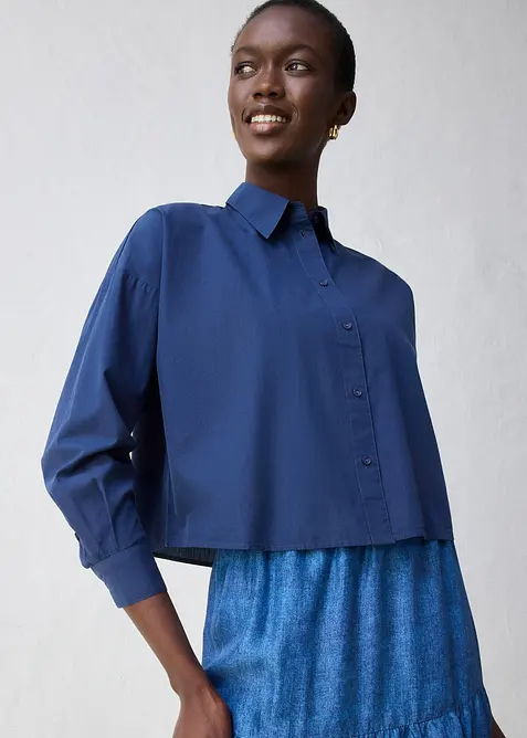 Kurze Oversize Bluse mit Seidenanteil, bonprix