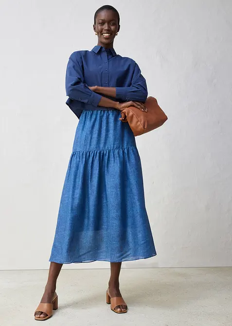 Kurze Oversize Bluse mit Seidenanteil, bonprix