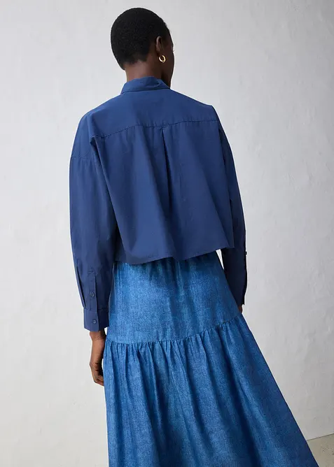 Kurze Oversize Bluse mit Seidenanteil, bonprix