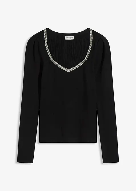 Pull en fine maille avec d&eacute;tail bijou, bonprix