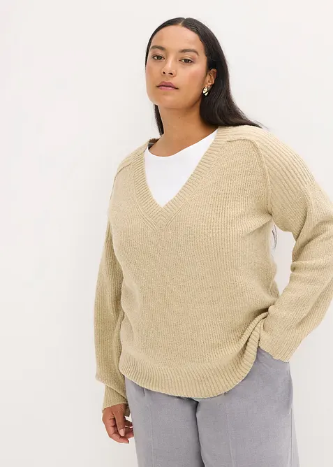 Oversize-Pullover mit V-Ausschnitt, bonprix