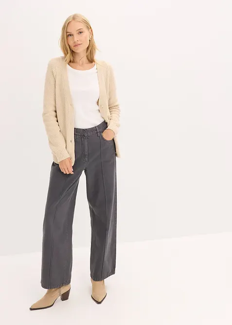 Melange Strickjacke mit goldfarbigen Knöpfen, bonprix