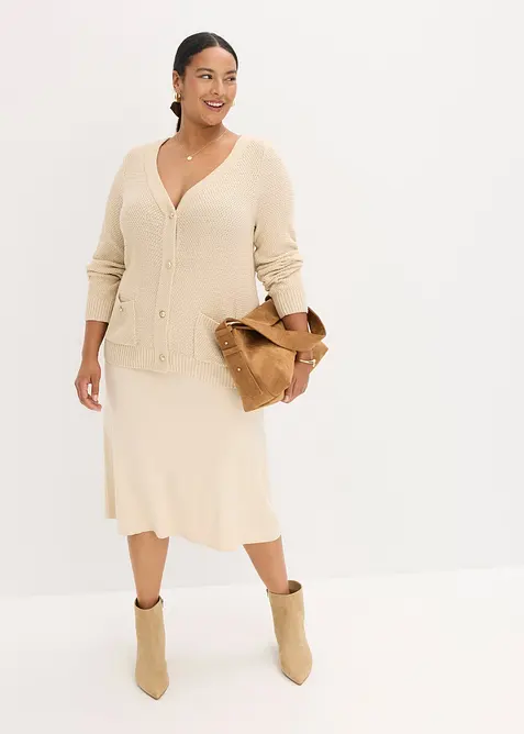 Melange Strickjacke mit goldfarbigen Knöpfen, bonprix