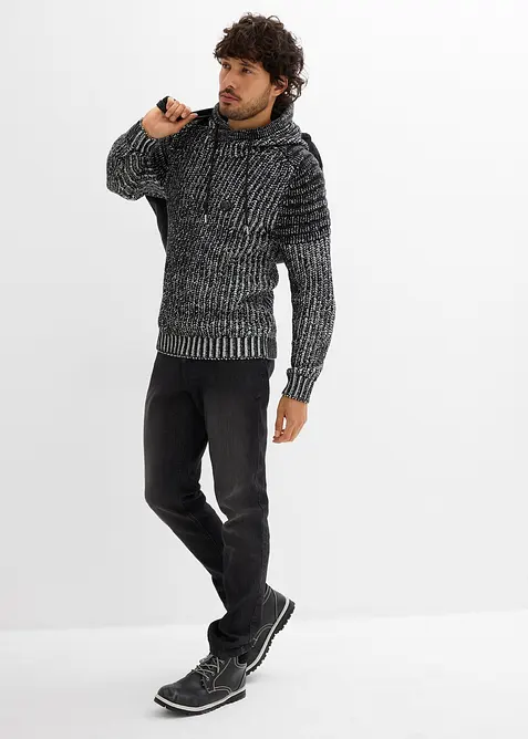 Grobstrick-Kapuzenpullover mit Bikerdetails, bonprix