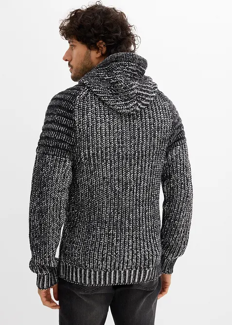 Grobstrick-Kapuzenpullover mit Bikerdetails, bonprix