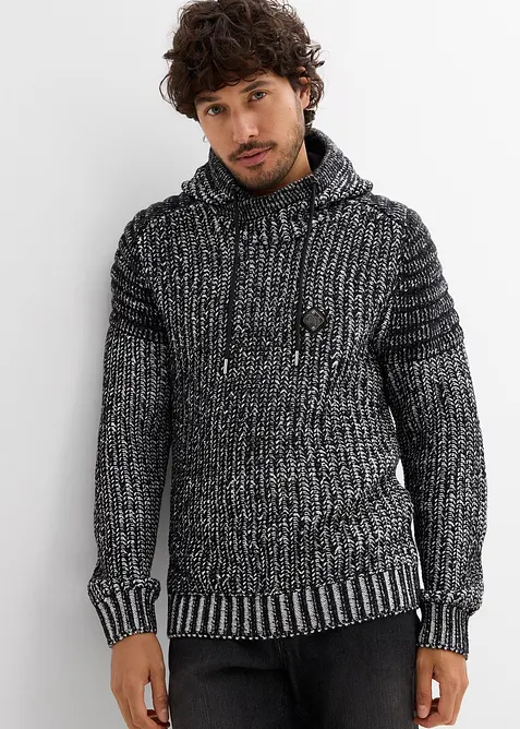 Grobstrick-Kapuzenpullover mit Bikerdetails, bonprix