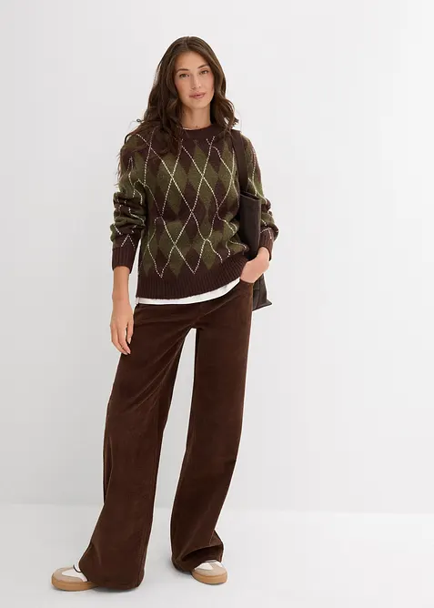 Pull &agrave; losanges en fine maille, bonprix