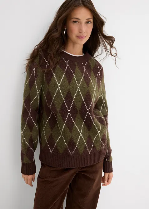 Pull &agrave; losanges en fine maille, bonprix