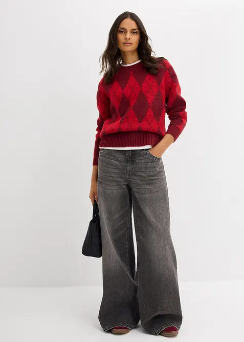 Feinstrickpullover mit Karomuster, bonprix