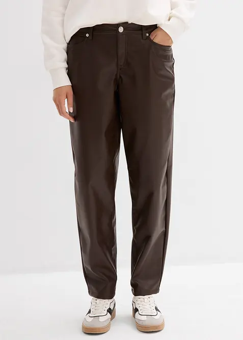 Lederimitat-Hose im Barrel Shape, Mid Waist, bonprix
