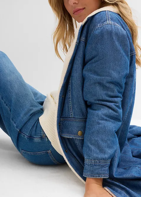 Manteau rembourré en denim, doublé sherpa, bonprix