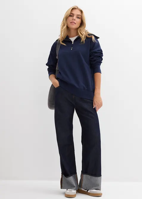 Sweat col camionneur en coton m&eacute;lang&eacute;, bonprix