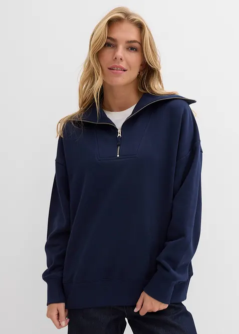 Sweat col camionneur en coton m&eacute;lang&eacute;, bonprix