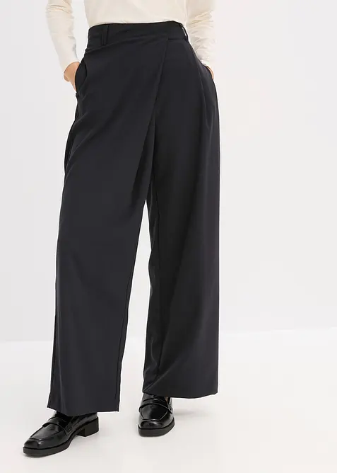 Pantalon large à pinces et fermeture croisée, bonprix