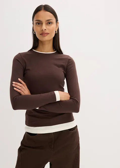 T-shirt manches longues en coton mélangé, bonprix