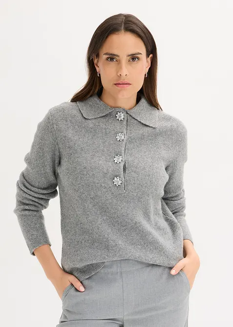 Polo-Pullover mit Wollanteil, bonprix