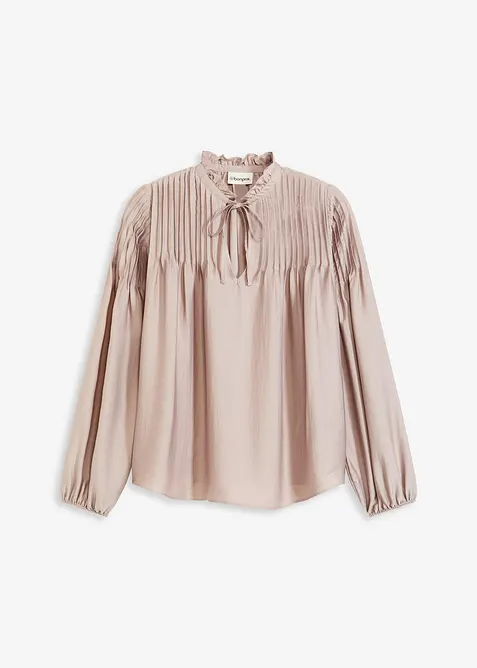 Tunikabluse aus glänzendem Satin mit Biesen, bonprix
