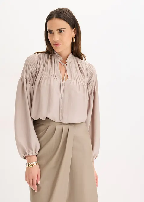 Tunikabluse aus glänzendem Satin mit Biesen, bonprix