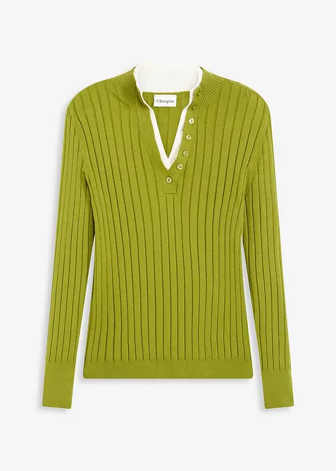 Gerippter Feinstrickpullover mit Viskose in 2 in 1 Optik, bonprix