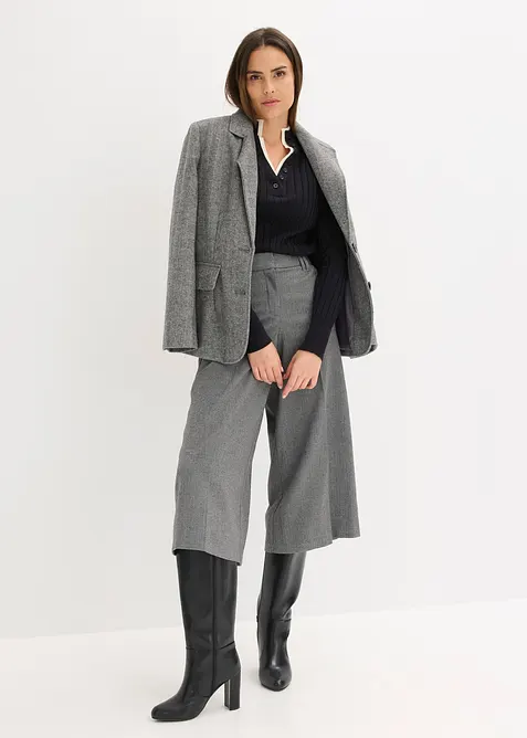 Gerippter Feinstrickpullover mit Viskose in 2 in 1 Optik, bonprix